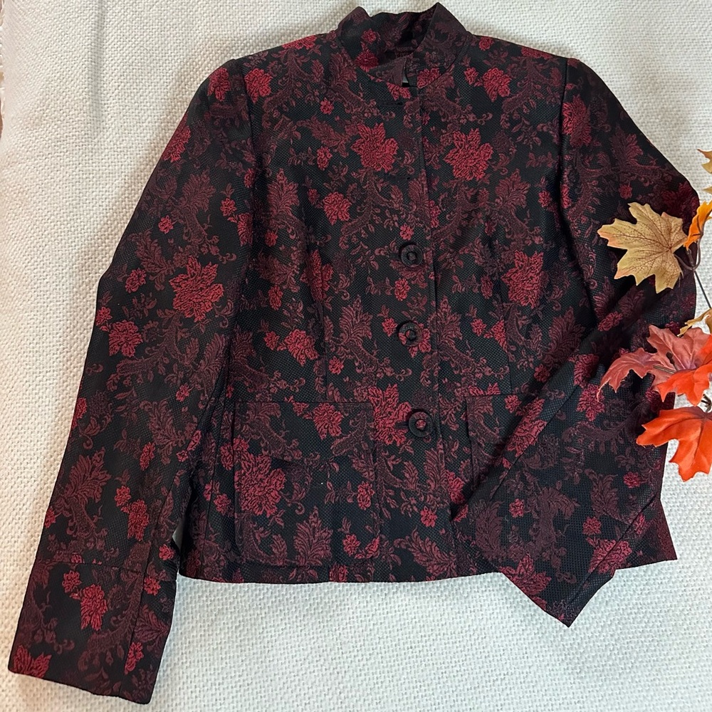 Josephine Chaus Women’s Black & Red Floral Blazer Petite | Size 6P